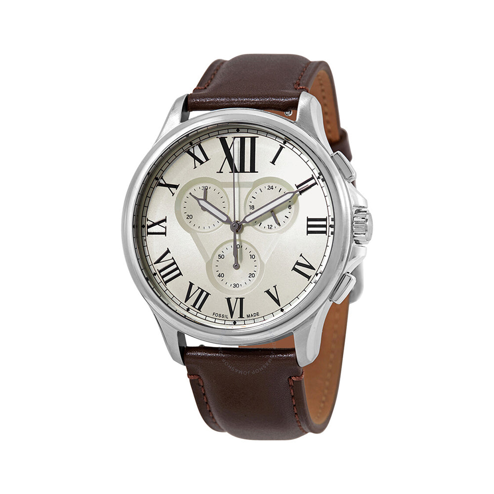 Fossil Analog Men's Watch Stainless Steel Leather Strap - FS5638