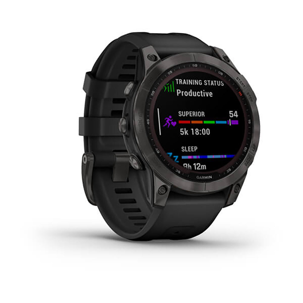 Garmin Fenix 7 Sapphire Carbon Gry DLC Ti W Blk Bnd Gps Full Color Display Watch