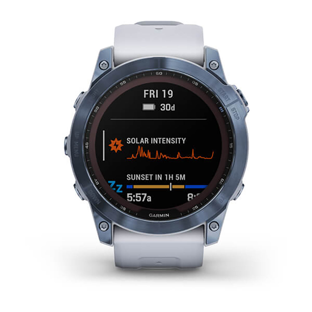 Garmin fenix 6 pro solar mineral blue best sale whitestone band