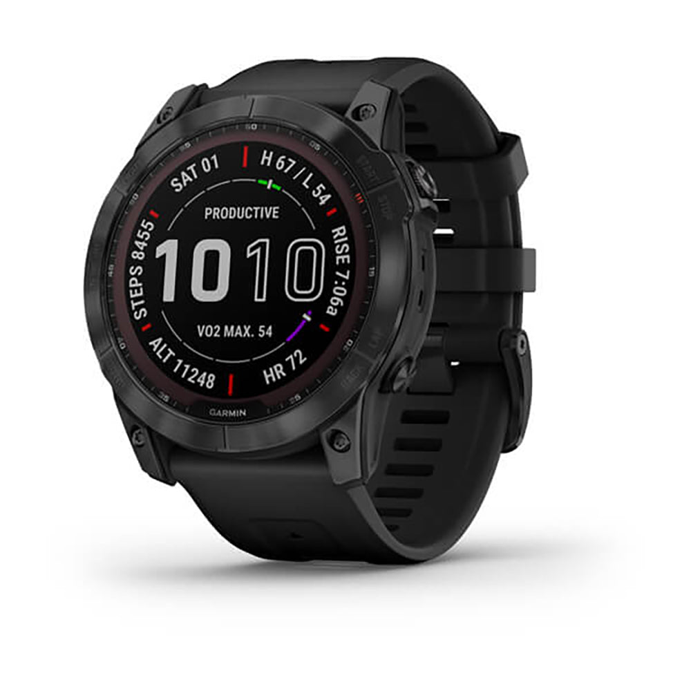 Garmin Fenix 7X Saph Black Ti W Black Silicone Band Full Color Display Watch - 010-02541-23