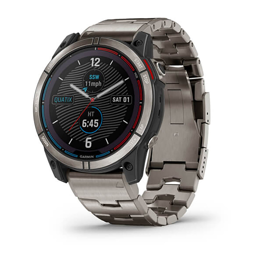 ساعة Garmin Quatix 7X Solar Sapphire Edition، إطار تيتانيوم وسوار سيليكون، شاشة كاملة