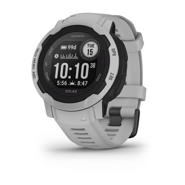 ساعة Garmin Instinct 2S المصنوعة من السيليكون، تعمل بالطاقة الشمسية، لون رمادي ضبابي، مع شاشة ملونة بالكامل