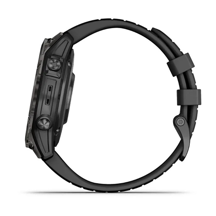 ساعة Garmin Epix Pro Gen 2 Sapphire Edition مقاس 47 مم بإطار تيتانيوم كربون رمادي DLC وحزام سيليكون أسود وشاشة كاملة