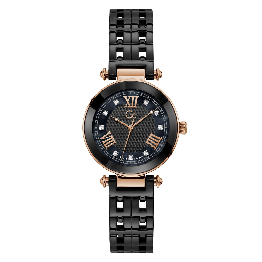 Gc Women's Watch Black And Rose Gold Tone Case Quartz