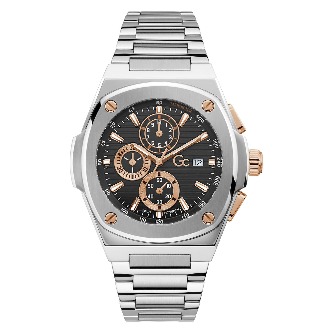 Gc Men's Watch Silver And Rose Gold Case Quartz