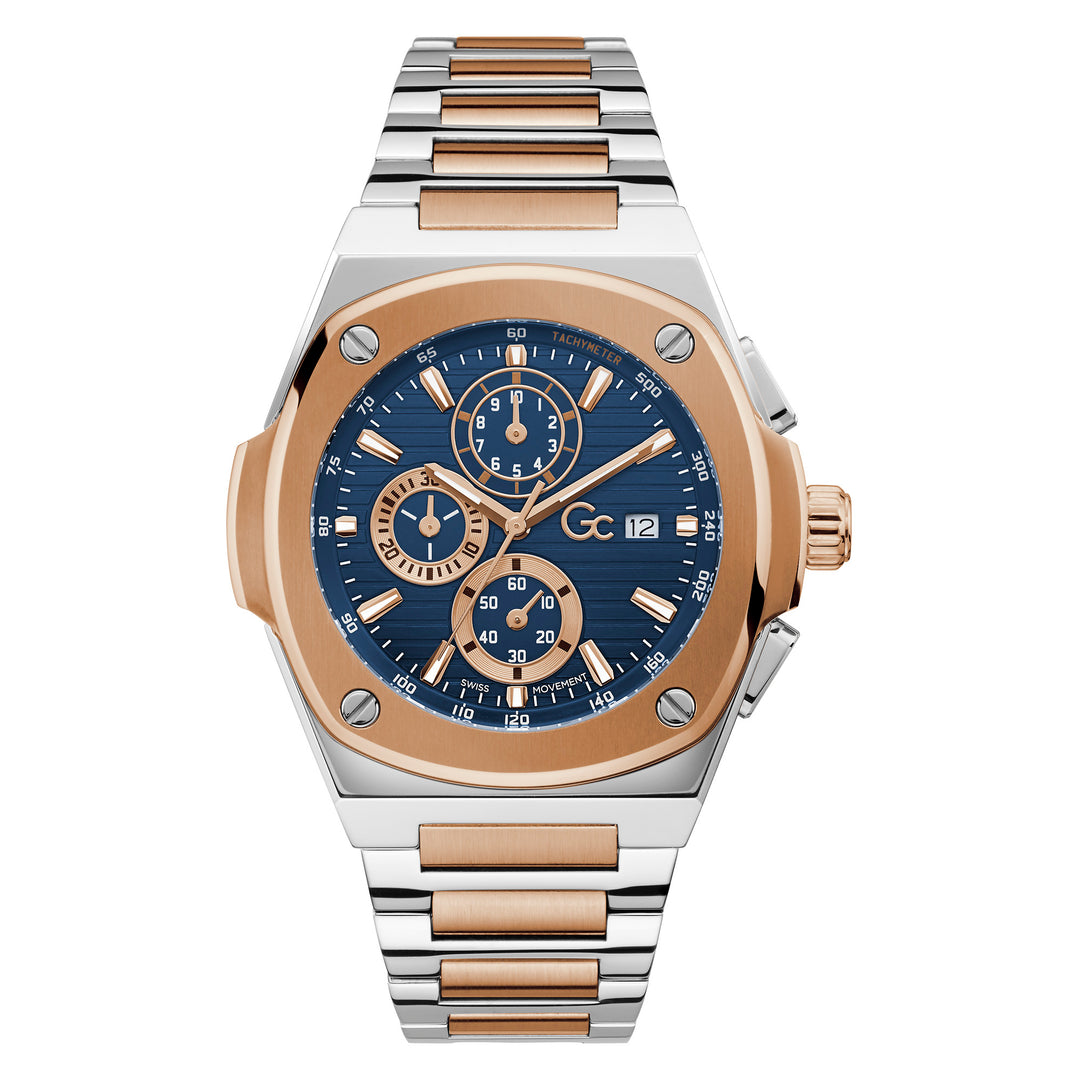 Gc Men's Watch Silver And Rose Gold Case Quartz