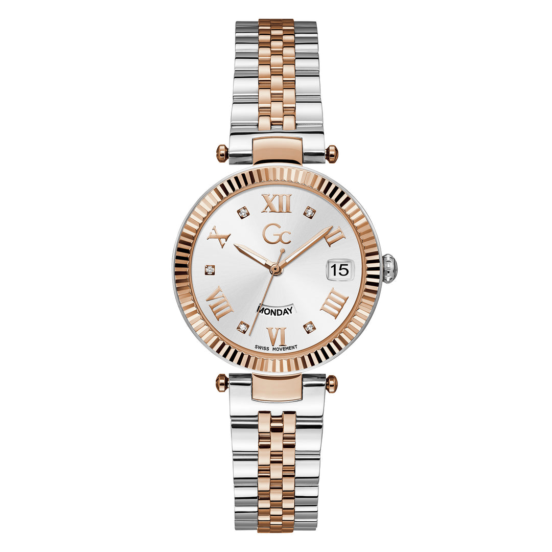 Gc Women's Watch Silver And Rose Gold Case Quartz