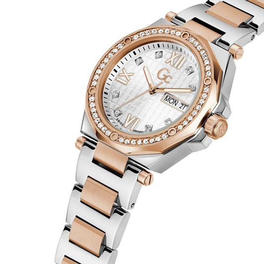 Gc Women's Watch Silver & Rose Gold Tone Case Quartz