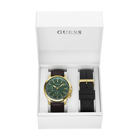 Guess Men's Watch Green Dial Gold Tone Case Quartz