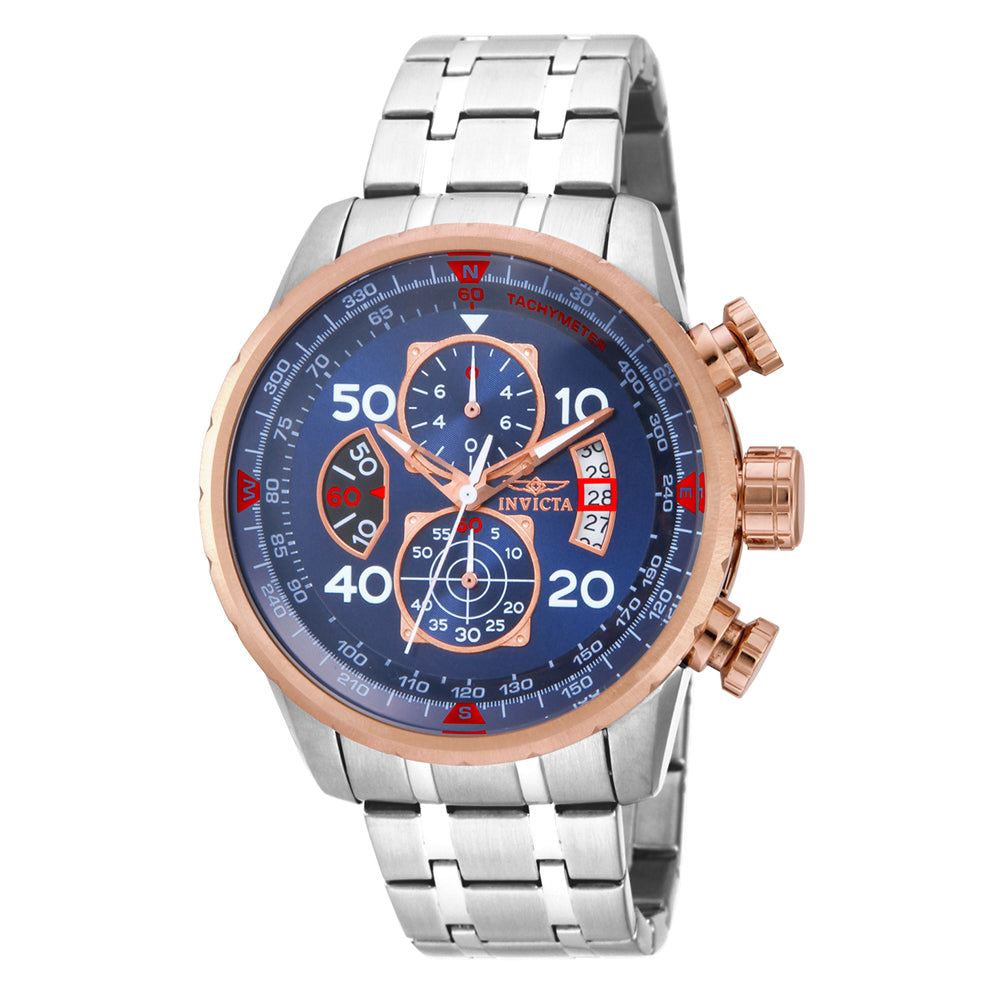 Invicta Aviator Men's 48mm Stainless Steel Rose Gold + Steel Blue dial VD57 Quartz