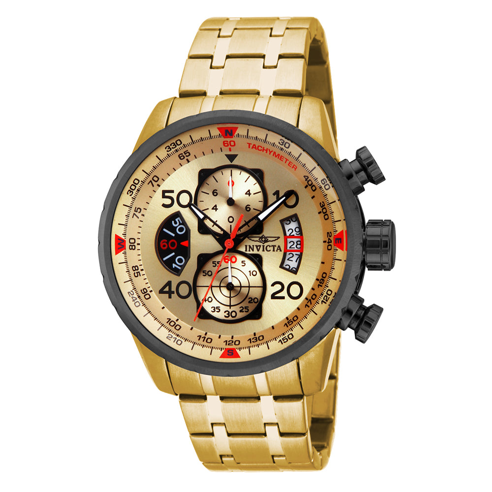 INVICTA Aviator Men's 48mm Stainless Steel Gold + Black Gold dial VD57 Quartz