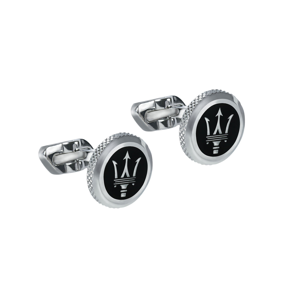 MASERATI J CUFFLINKS STEEL+BLACK EPOXY