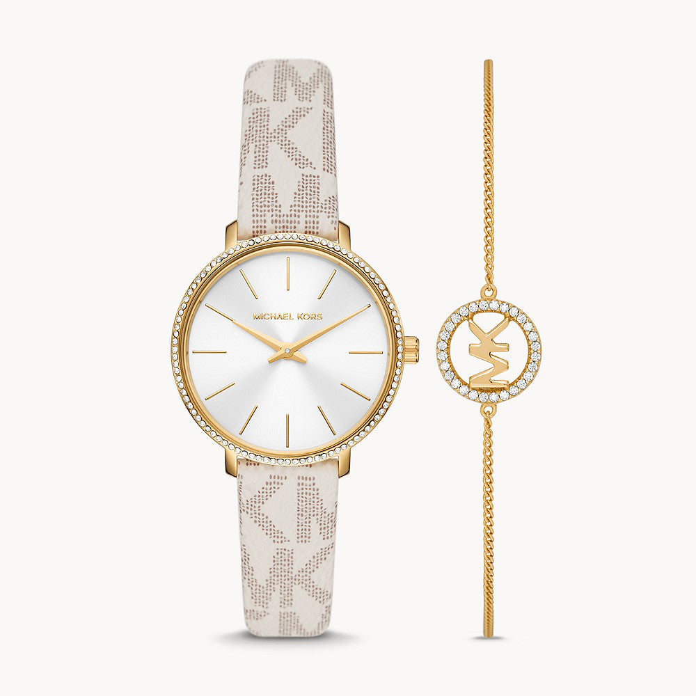 Michael Kors Pyper Two-Hand Vanilla Pvc Women's Watch And Bracelet Se - MK1037