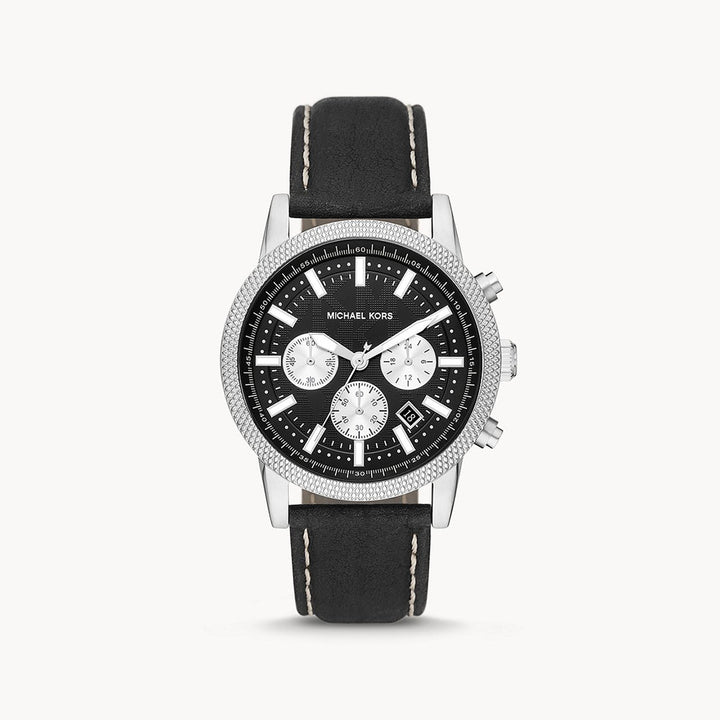 Michael Kors Hutton Chronograph Black Leather Men's Watch - MK8956