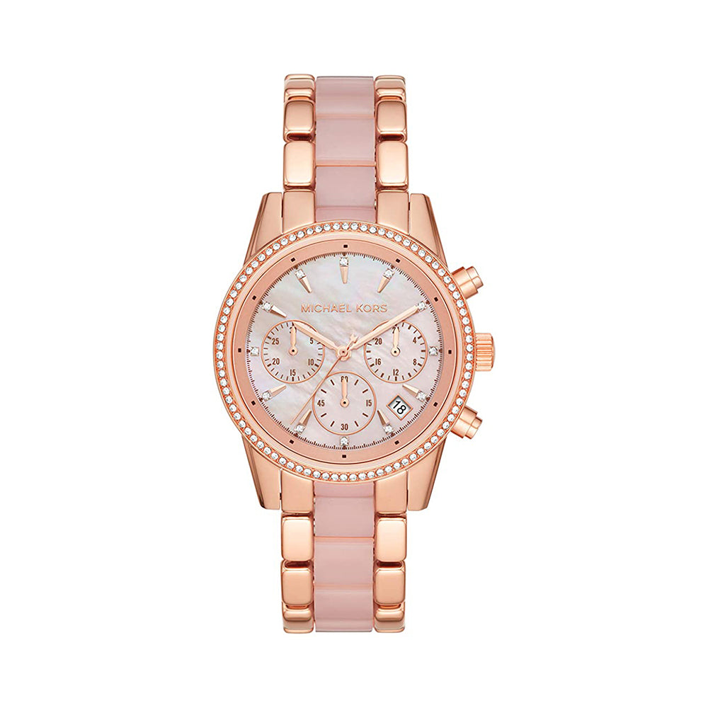 Michael Kors Mother of Pearl Analog Women's Watch Gold Plated Metal Bracelet - MK6769