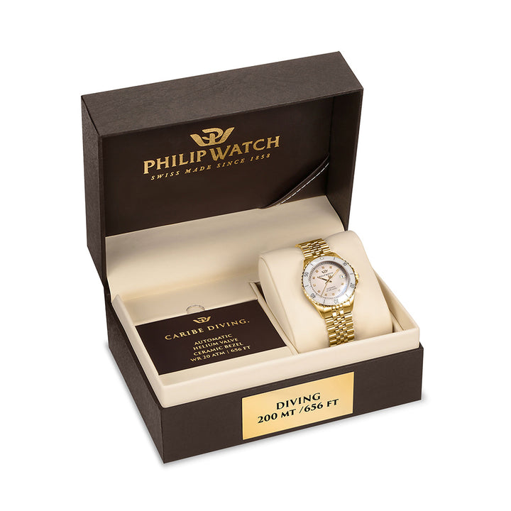 Philip Watch CARIBE DIVER 35MM AUTO WHITE DIAL BR YG