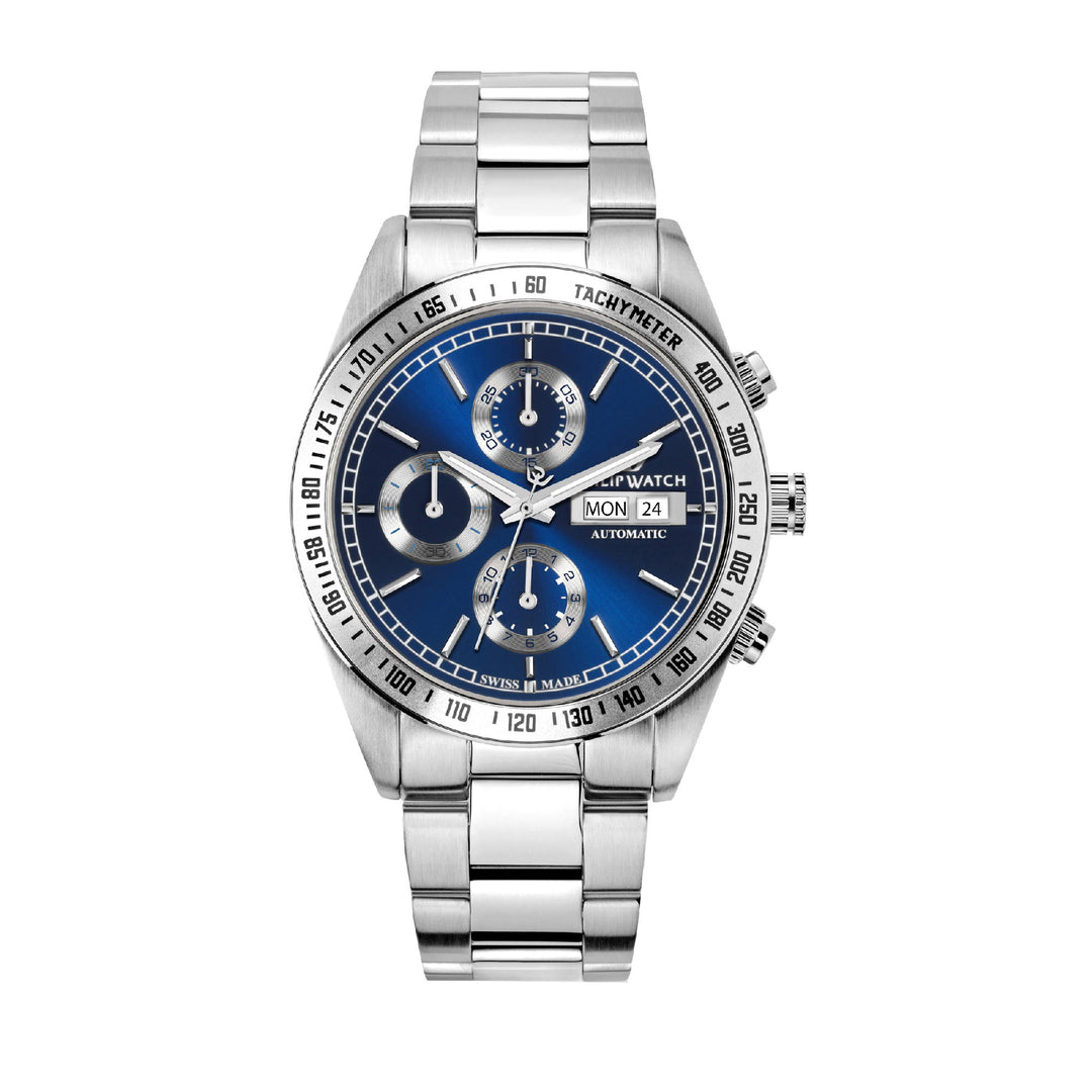 Philip Watch CARIBE 41MM CHR AUTO BLUE DIAL SS BR