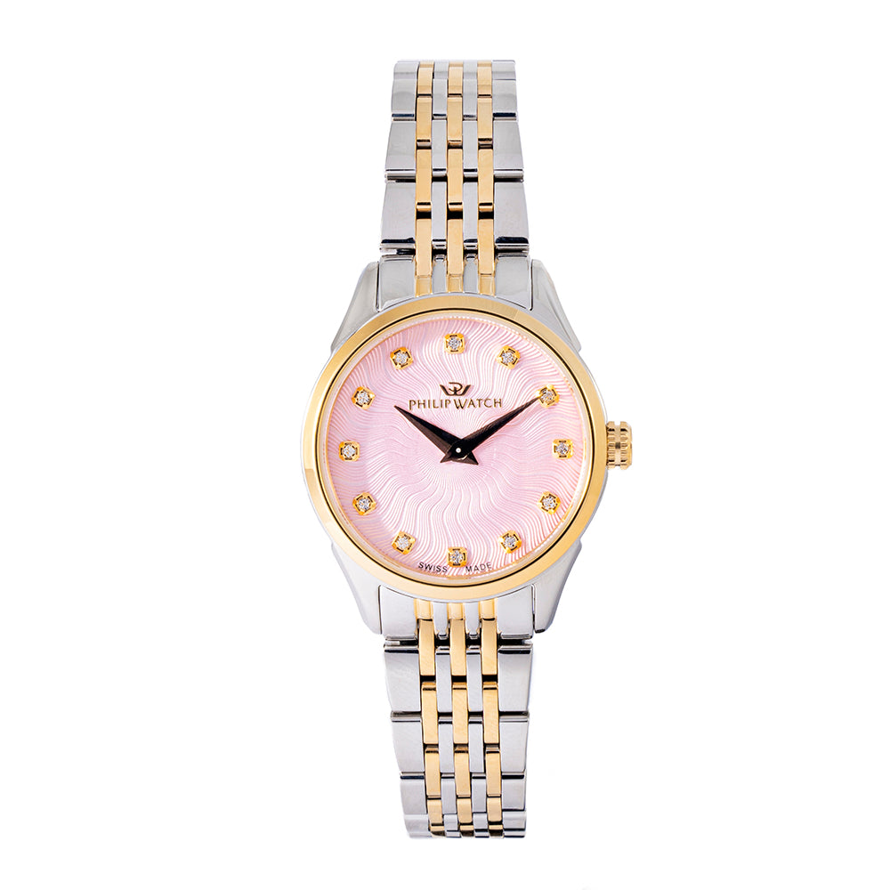 Philip Watch ROMA 28MM 2H PINK DIAL W/DIAM BR SS+YG