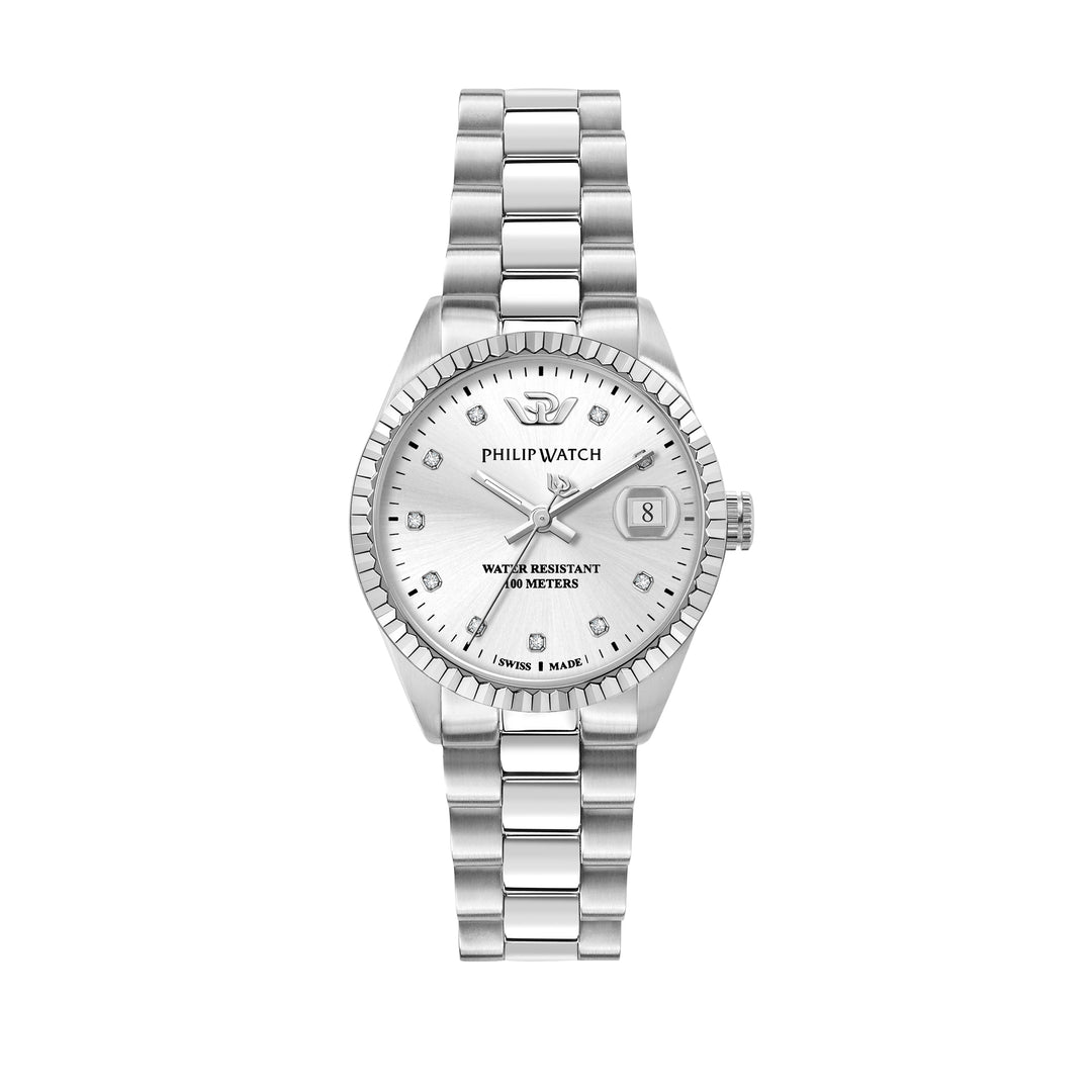 Philip Watch CARIBE 31MM 3H W/SILVE W/DIAM DIAL BR SS