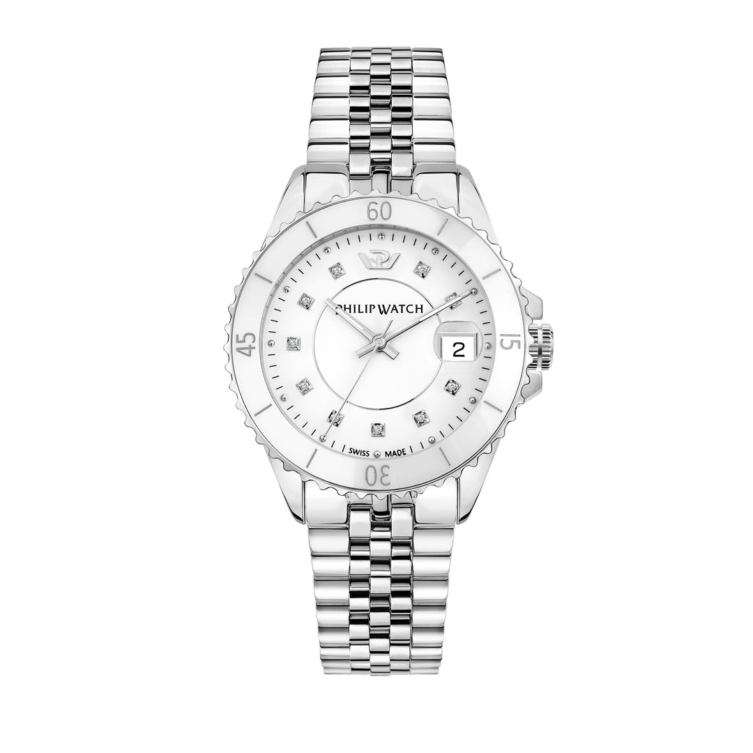 Philip Watch CARIBE 35MM 3H WHITE DIAL W/DIAM BR SS