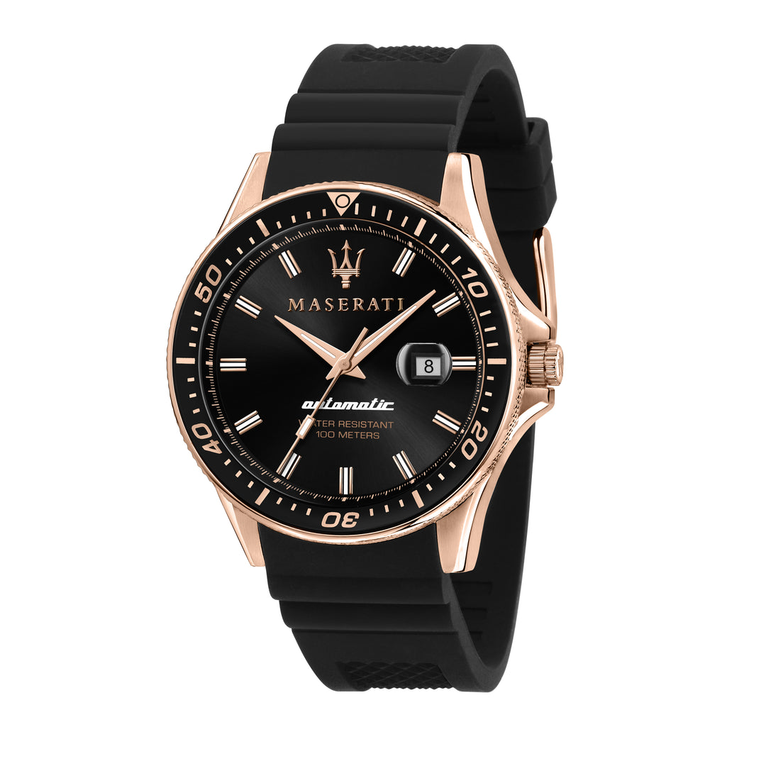 MASERATI SFIDA 44MM AUTO BLK DIAL BLK SILICON ST