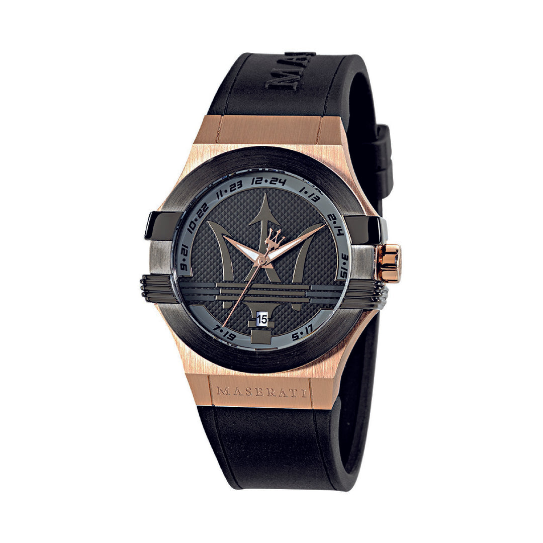 MASERATI POTENZA 40MM 3H BLK DIAL BLK STRAP R/PVD