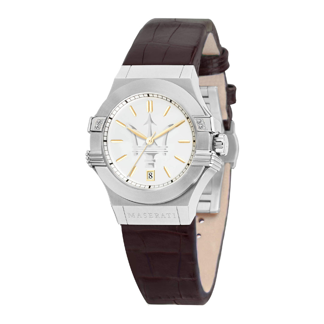 MASERATI POTENZA 35mm 3H SILVER DIAL BROWN STRAP