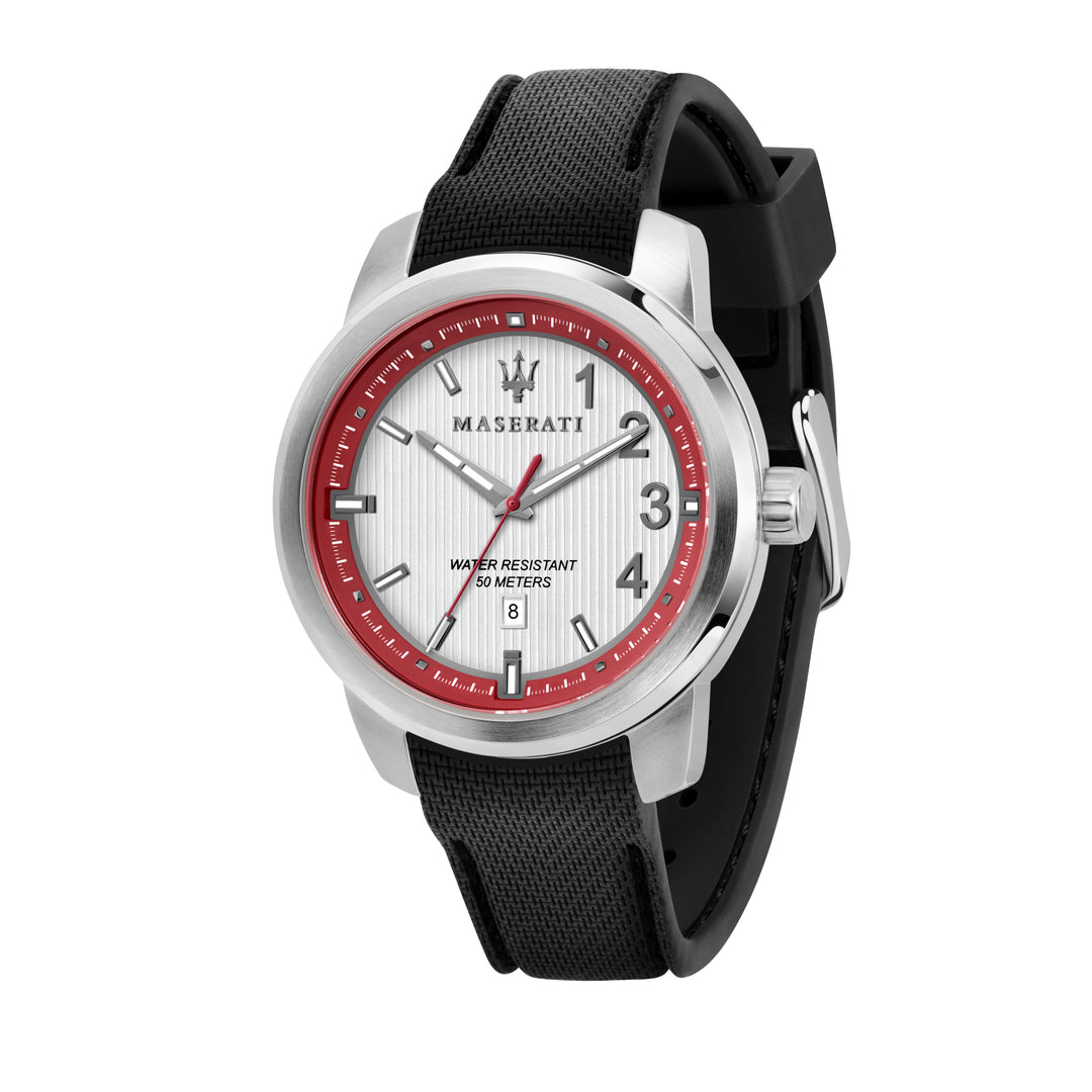 MASERATI ACTIVE POLO 45mm 3H SILVER DIAL BLACK ST