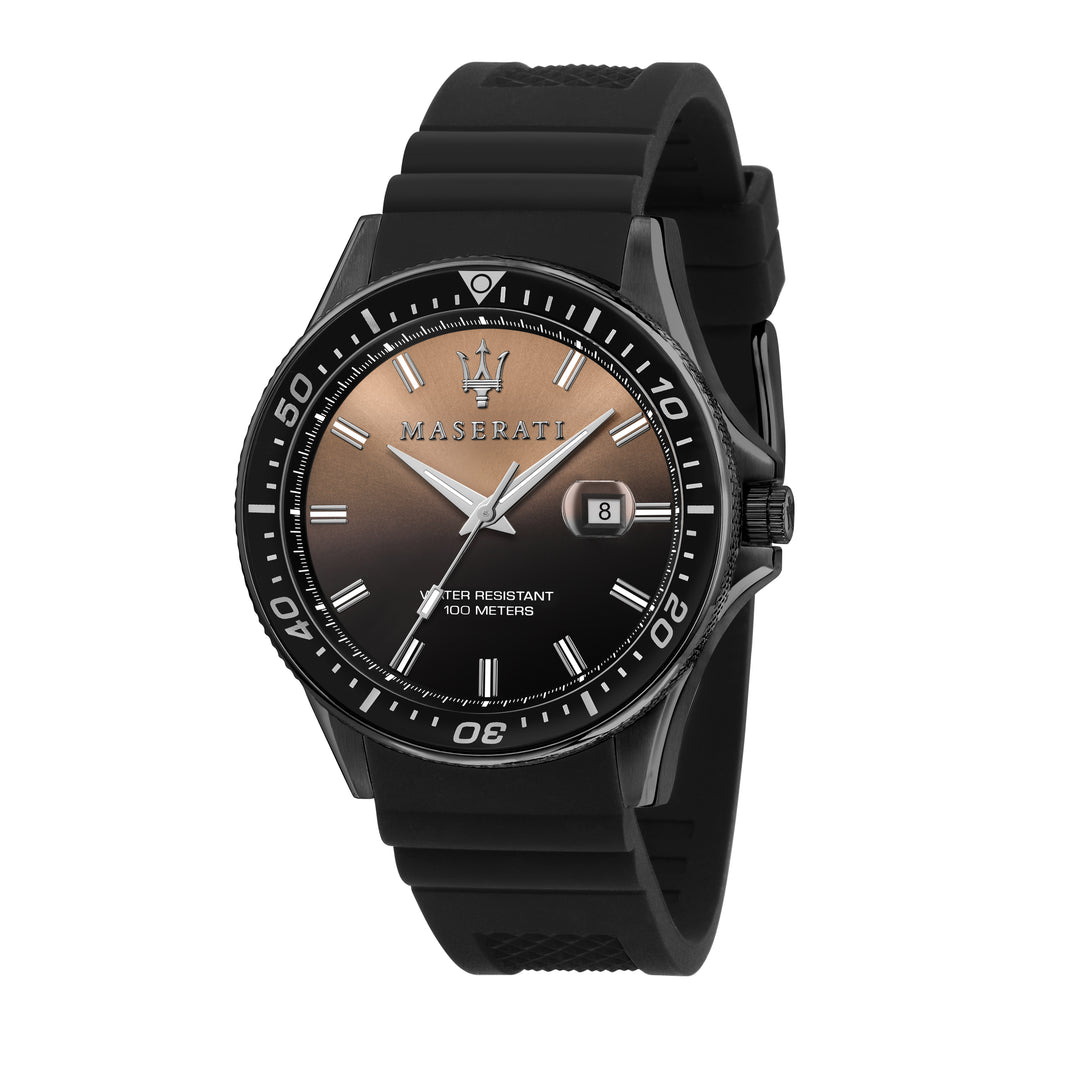 MASERATI SFIDA 44MM 3H BLK DIAL BLK SILICON ST