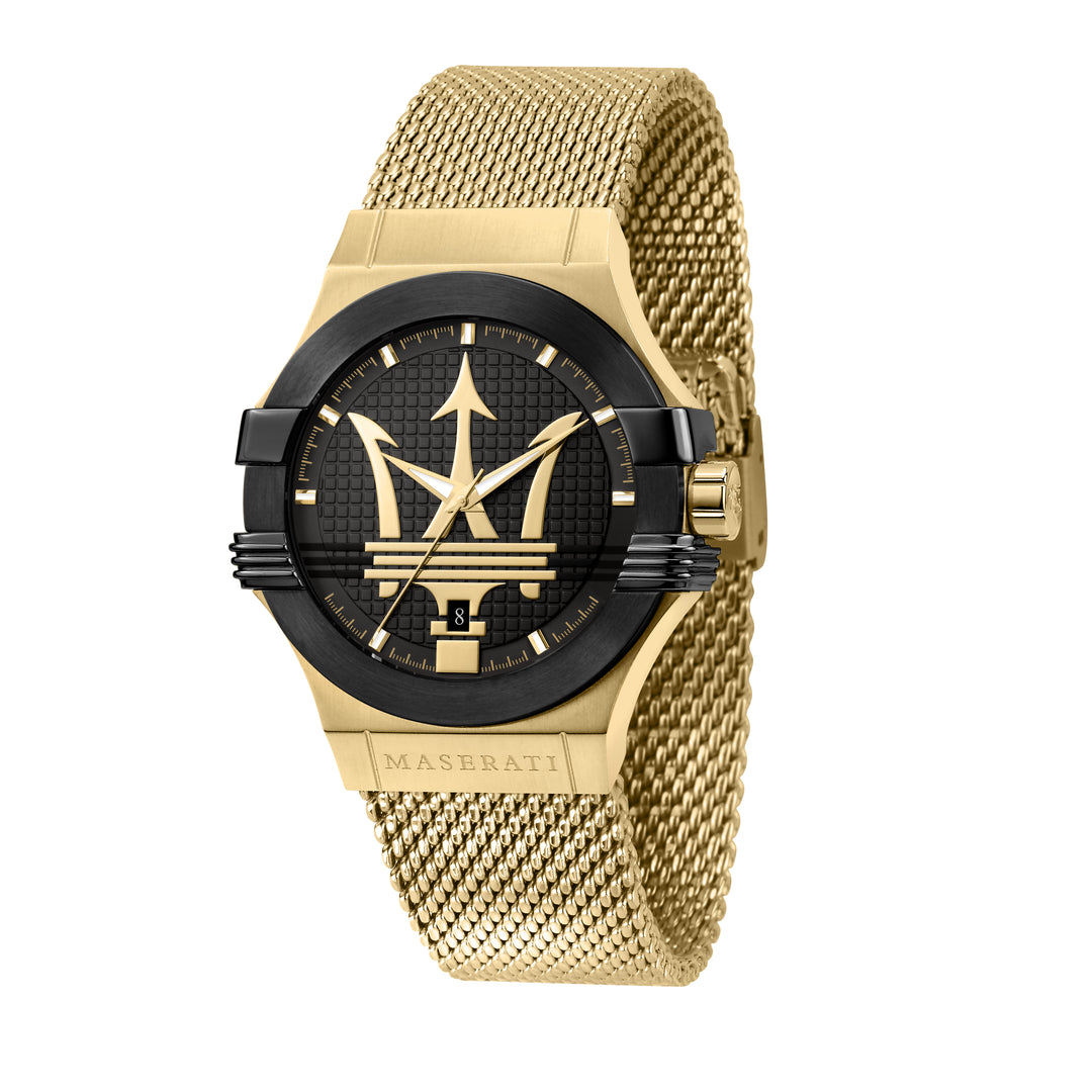 MASERATI POTENZA 42MM 3H BLACK DIAL MESH BR YG