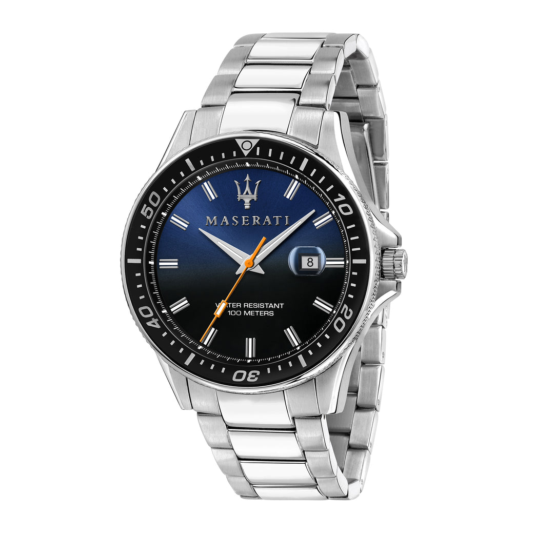 MASERATI SFIDA 44MM 3H BLUE+BLK DIAL BR SS