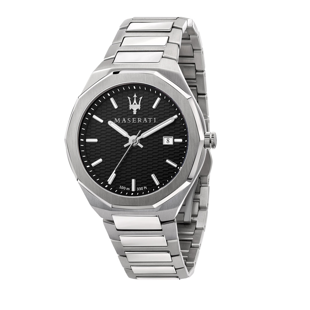MASERATI STILE 45MM 3H BLACK DIAL BR SS