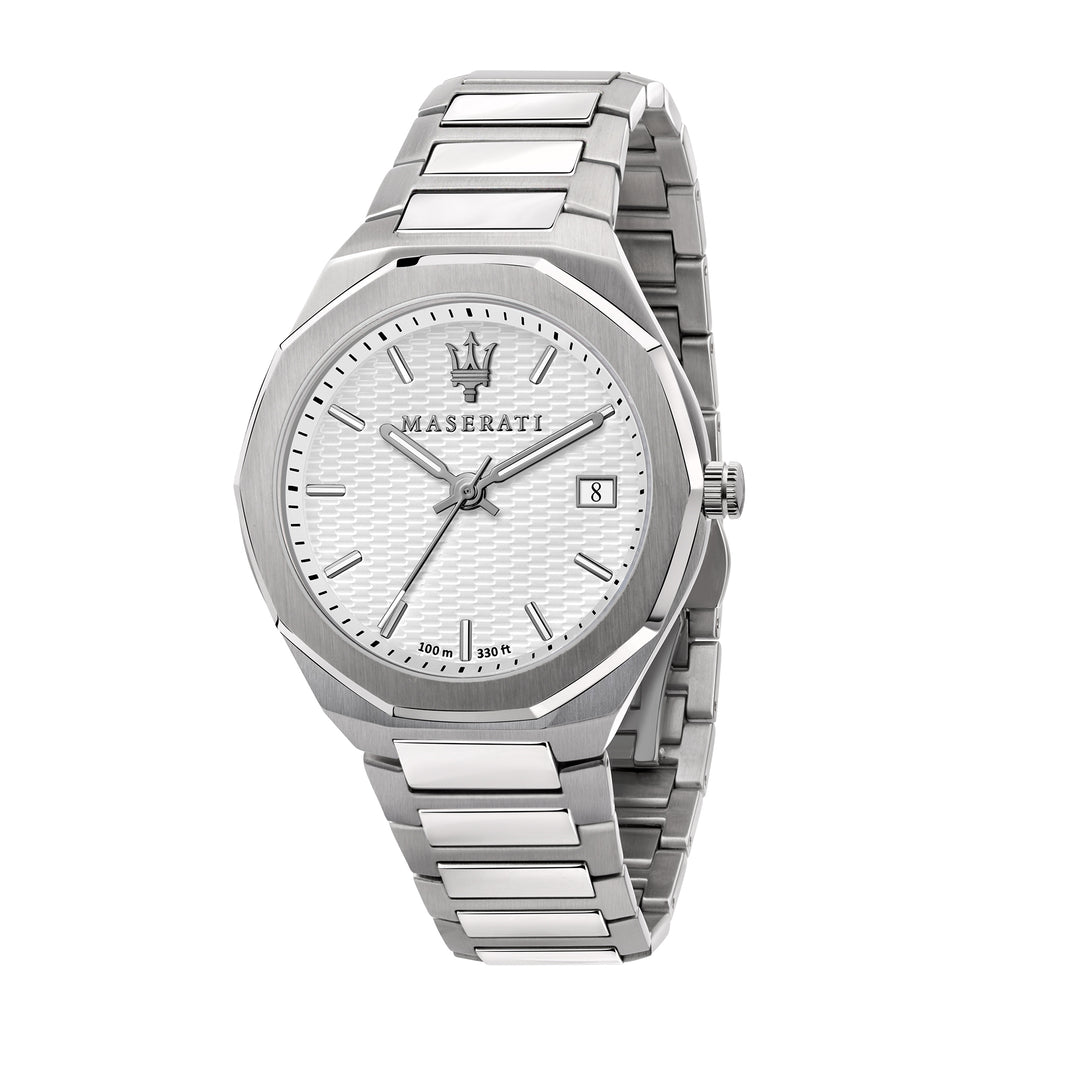 MASERATI STILE 42MM 3H W/SILVER DIAL BR SS