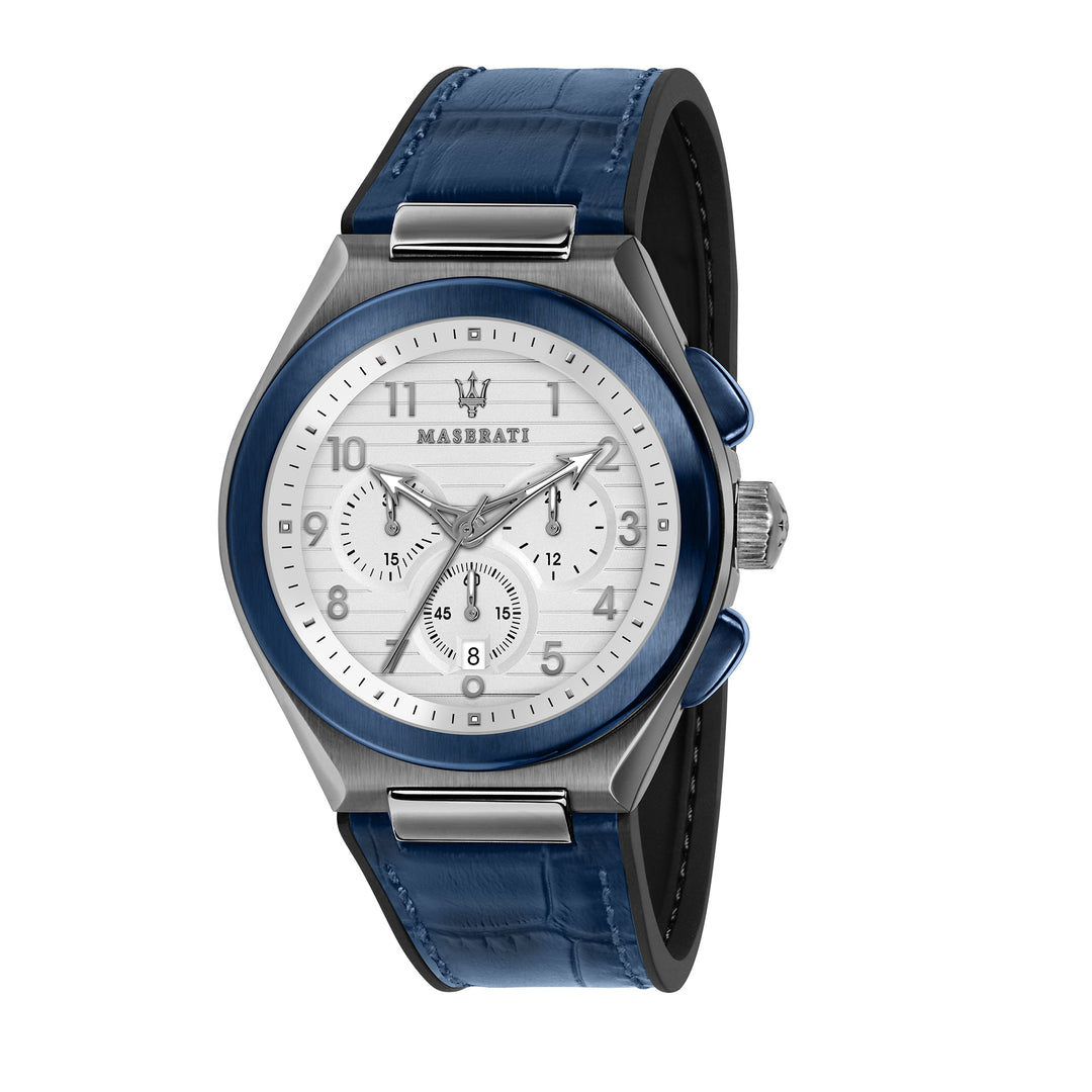 MASERATI TRICONIC 43mm CHR WHITE DIAL BLUE ST