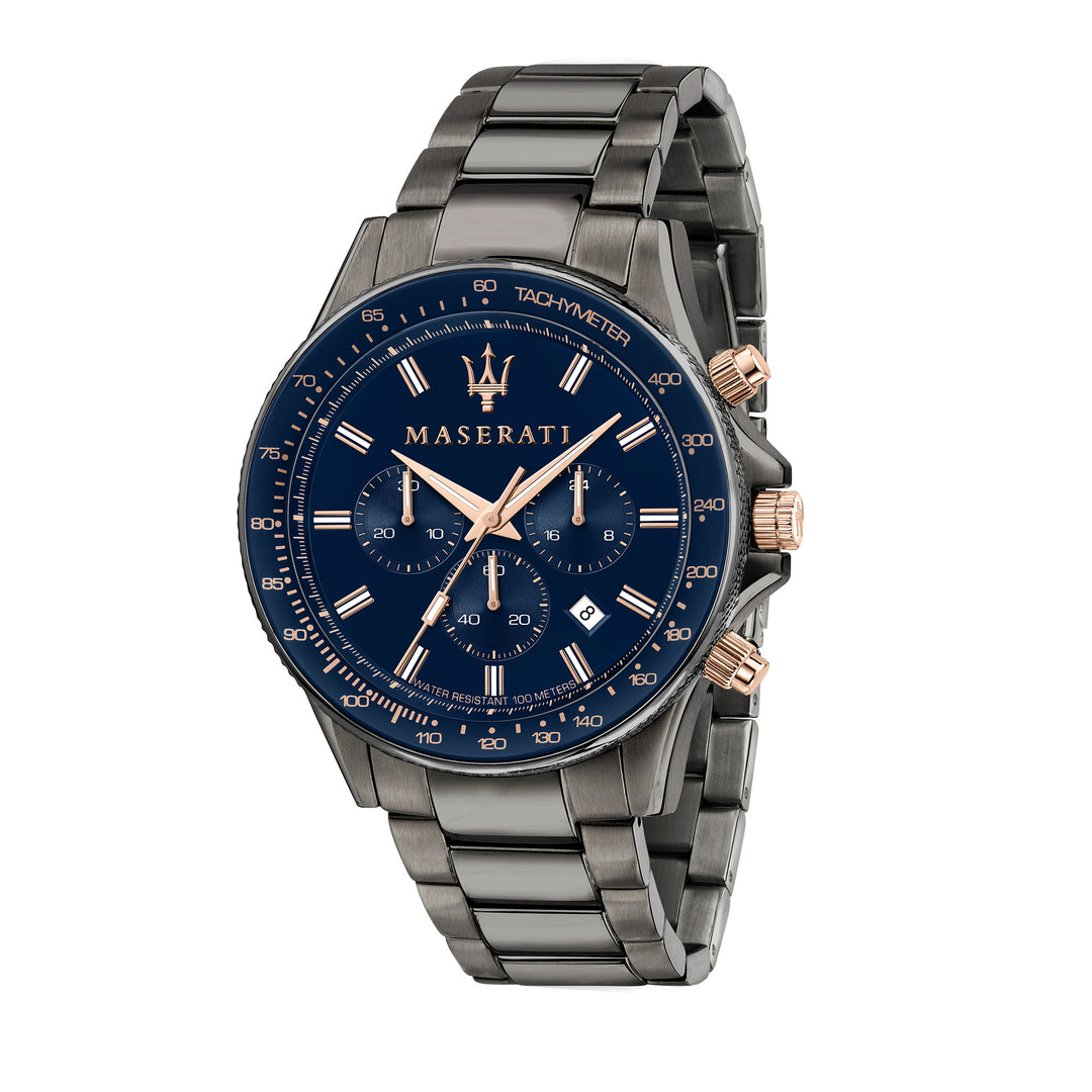 MASERATI SFIDA 44MM CHR BLUE DIAL BR GUN