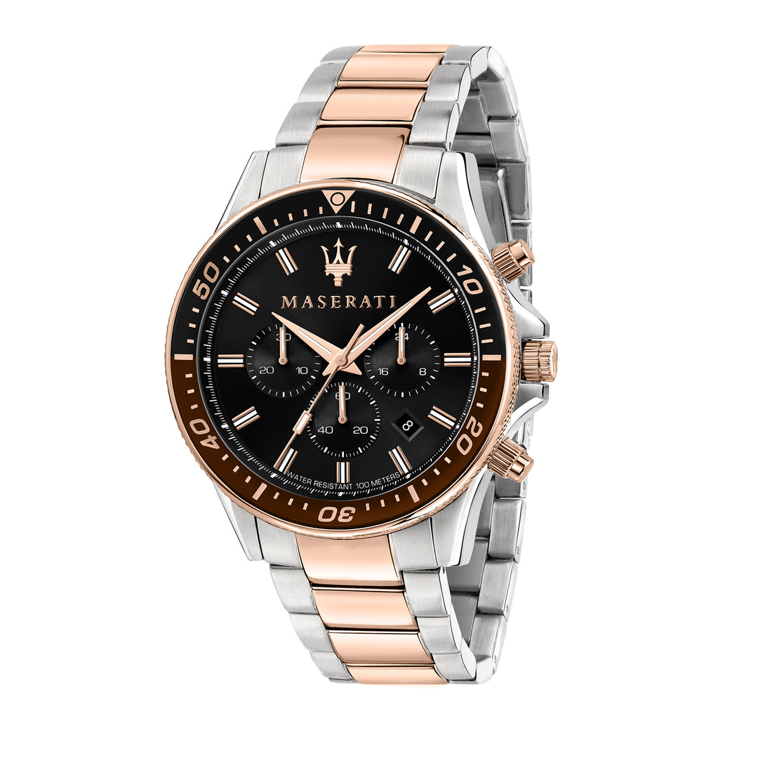 MASERATI SFIDA 44MM CHR BLACK DIAL BR SS+RG