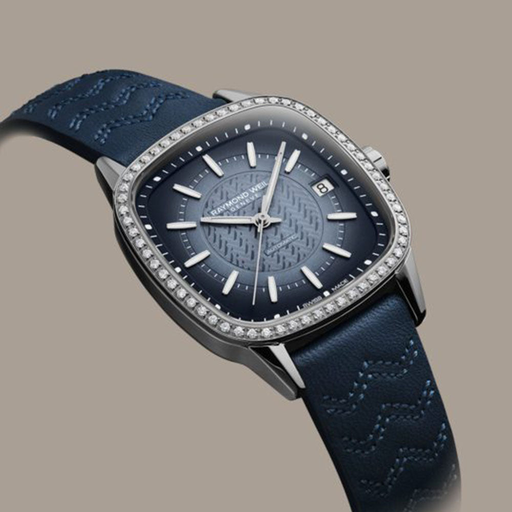 Raymond Weil Freelancer Women's Automatic Blue Dial Leather Watch 34.5mm