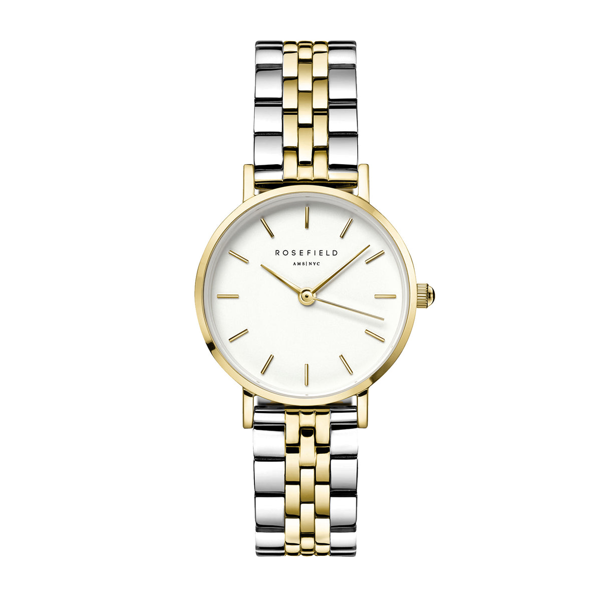 Rosefield The Small Edit White Steel Silver Gold Duo Ladies Watch