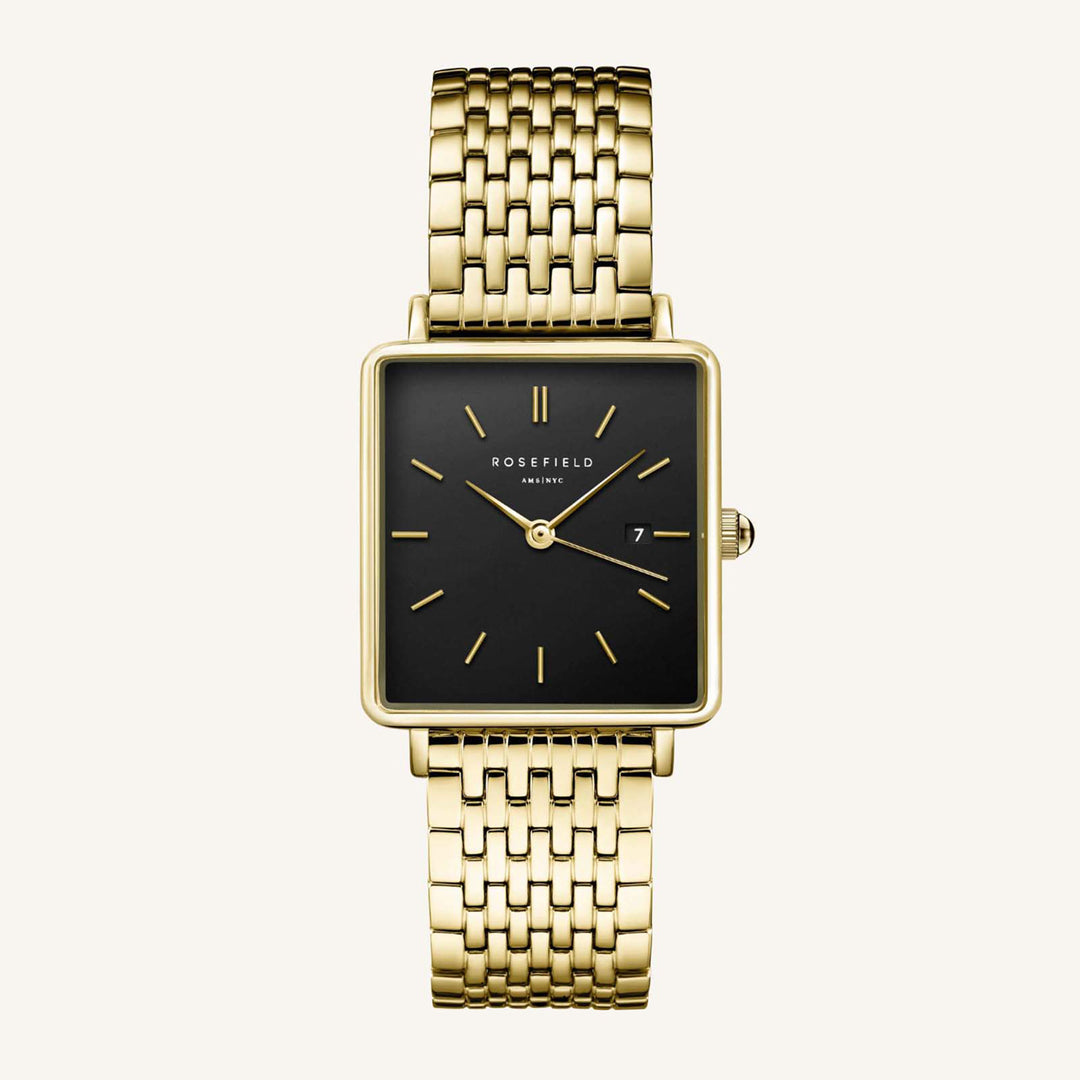 Rosefield The Boxy Black Steel GoldLadies Watch
