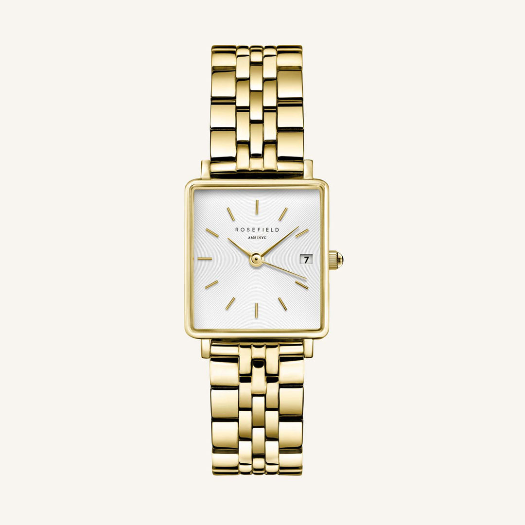 Rosefield The Boxy XS White Sunray Steel Gold Ladies Watch