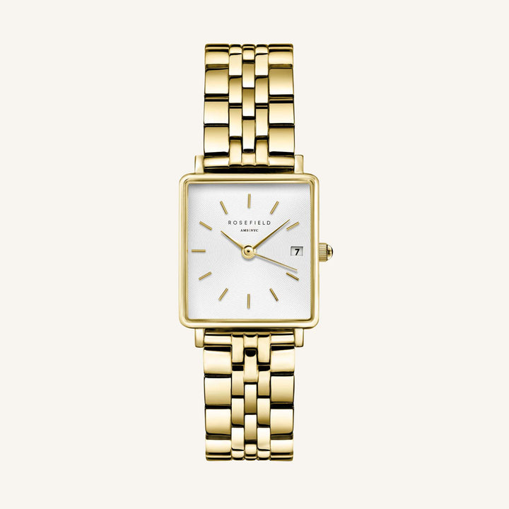 Rosefield The Boxy XS White Sunray Steel Gold Ladies Watch