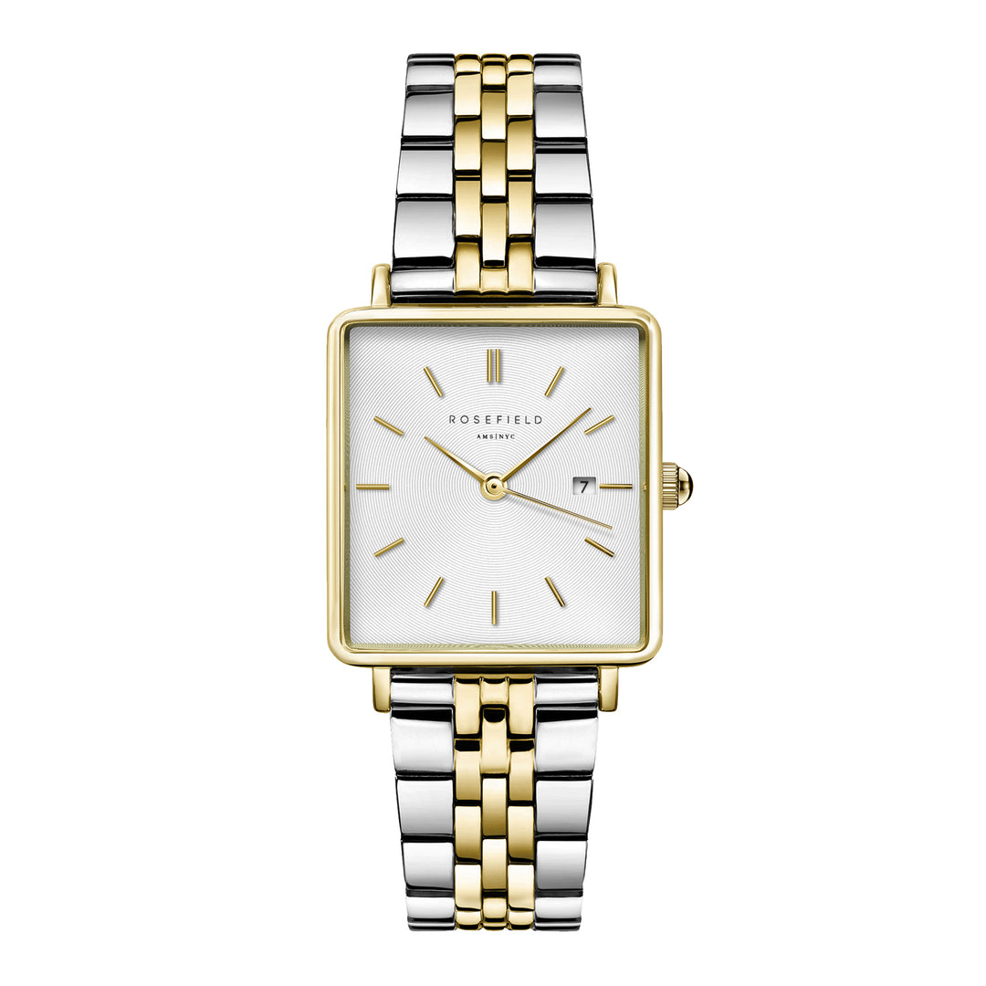 Rosefield The Boxy White Sunray Silver Gold Duo Ladies Watch
