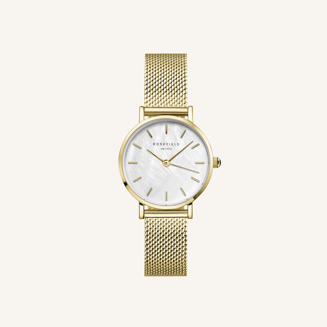 Rosefield Small Edit White MOP Mesh GoldLadies Watch