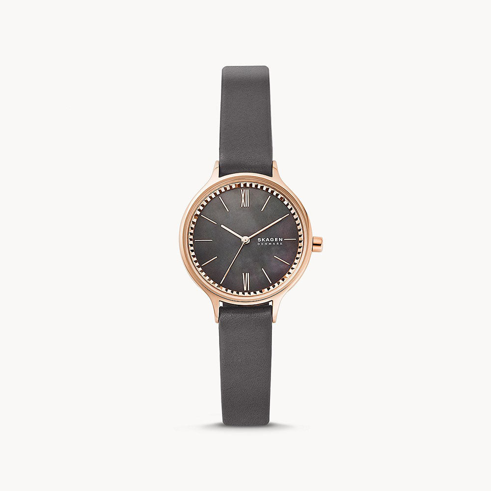 Skagen Anita Lille Three-Hand Charcoal Leather Watch