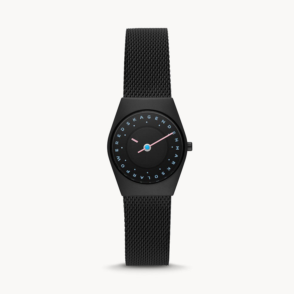 SKAGEN GRENEN LILLE SOLAR DISC BLACK STAINLESS STEEL WOMENS WATCH