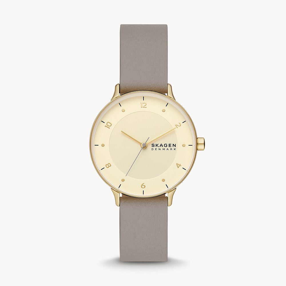 SKAGEN RIIS THREE-HAND GREYSTONE LEATHER WATCH