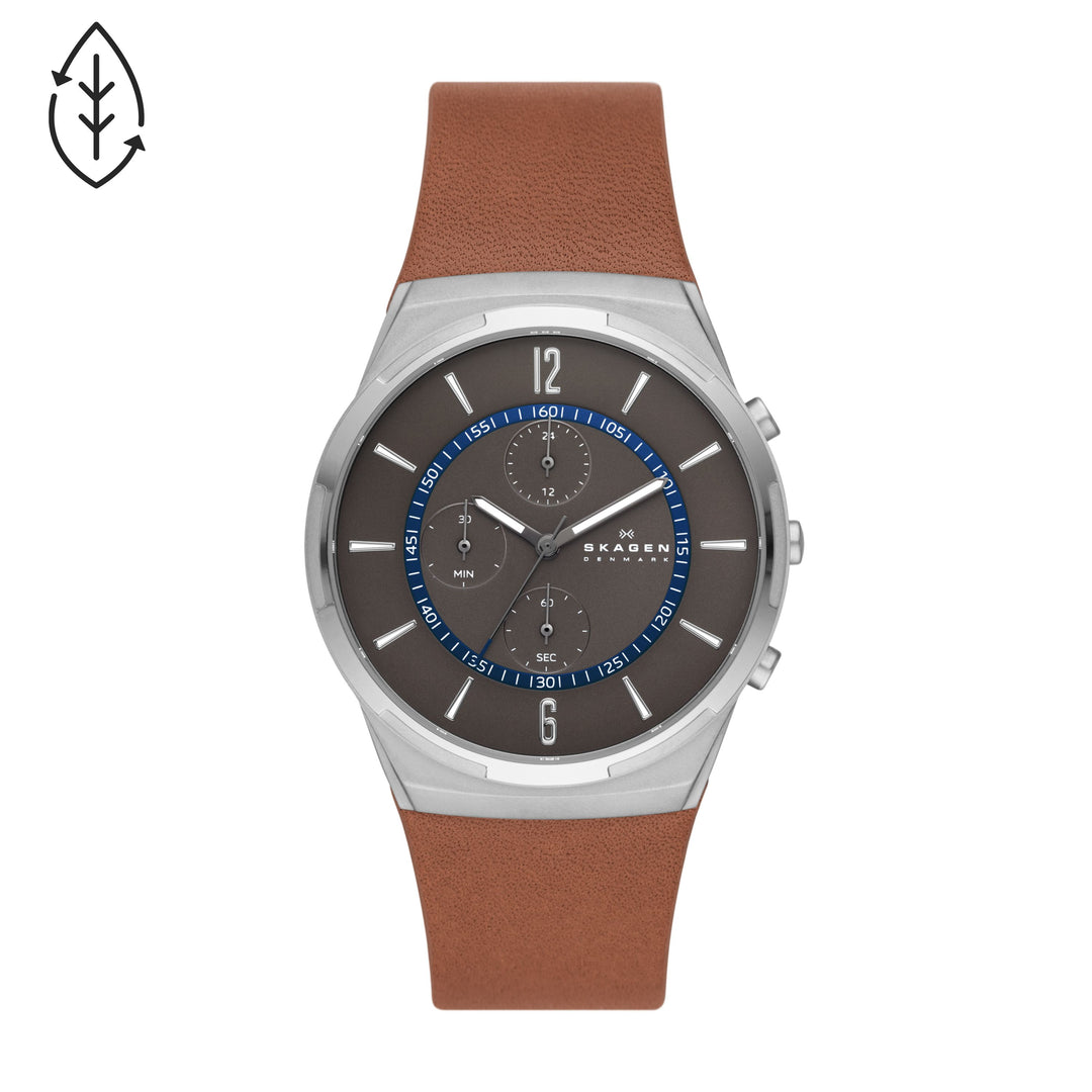 SKAGEN MELBYE CHRONOGRAPH THREE-HAND MEDIUM BROWN LEATHER WATCH