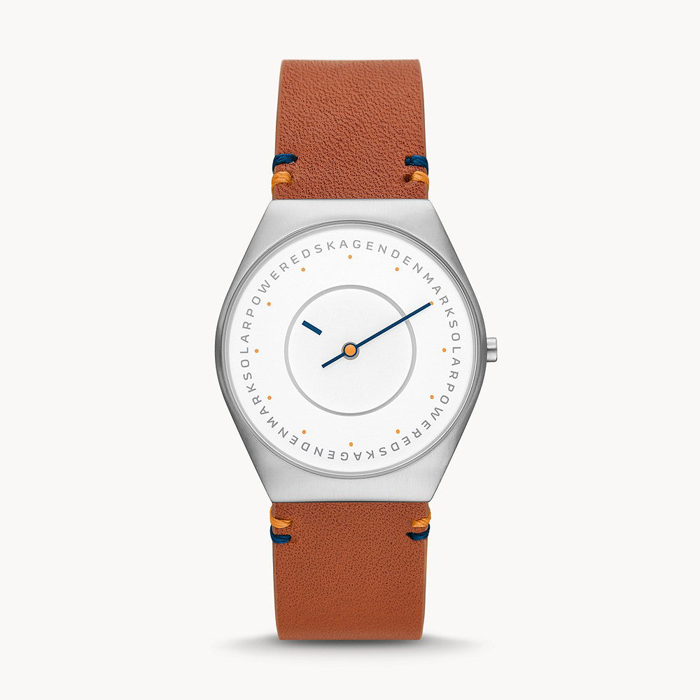 SKAGEN GRENEN SOLAR SILVER LEATHER MENS WATCH