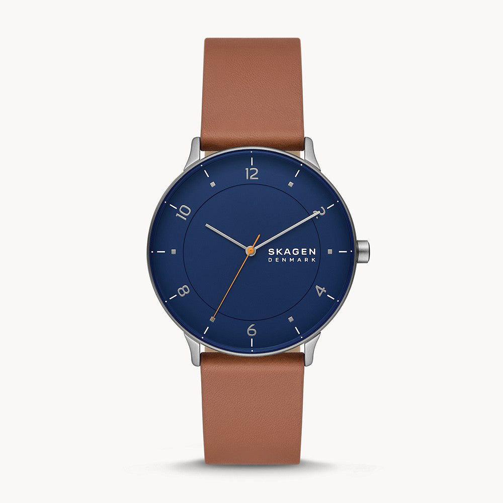 SKAGEN RIIS THREE-HAND MEDIUM BROWN LEATHER WATCH