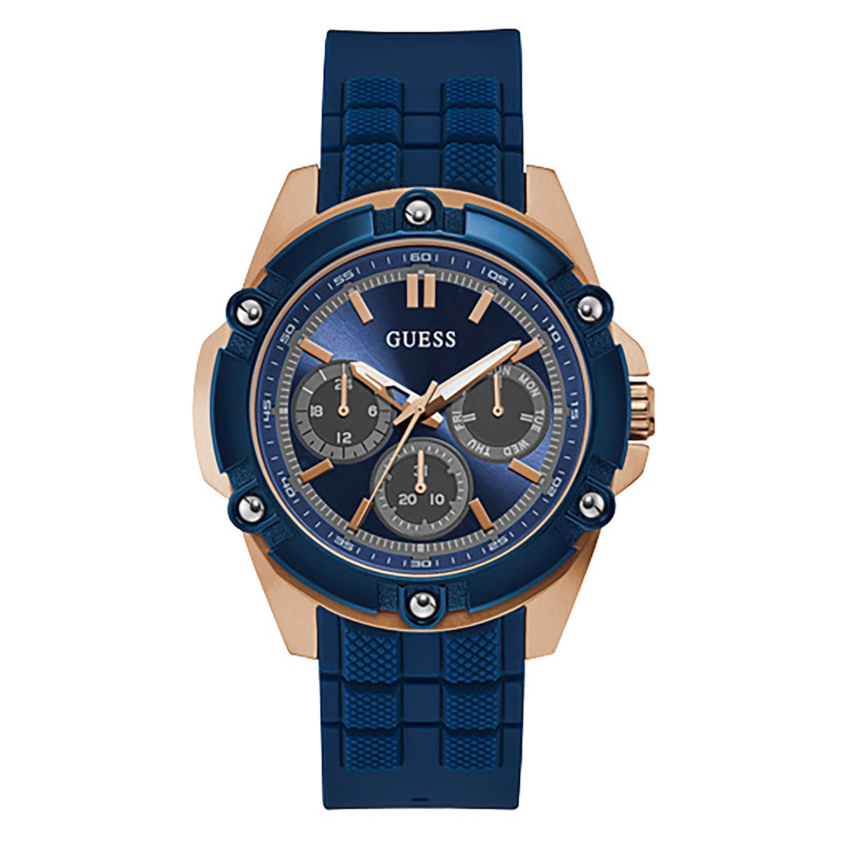 Guess Men's Watch Rose Gold Tone/Blue Case Quartz